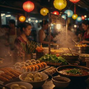 Vue d'ensemble sur plusieurs plats typique asiatique