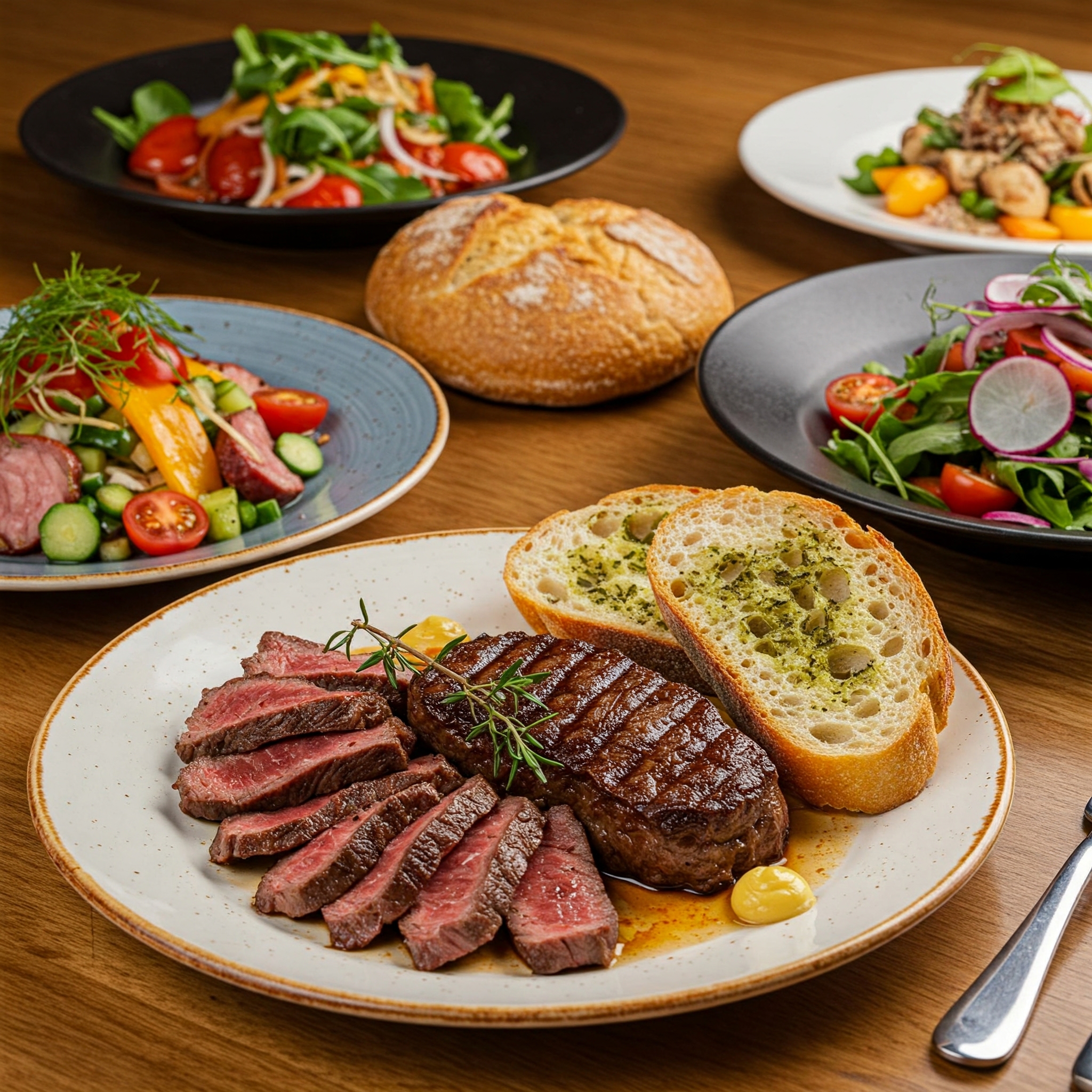 Plats composé de viande avec du pain et de la salade